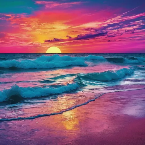 Enhance the colors of a beach sunset. #tropicalvibes #photography,colorful water,splendid colors,intense colours,colorful background,coast sunset,colorful light,full hd wallpaper,pink beach,rainbow wa
