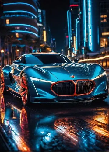 Modern sports car, sleek aerodynamic body, shiny metallic paint, angular headlights, chrome-plated grille, low-profile tires, 5-spoke alloy wheels, spoiler on rear trunk, dynamic curves, futuristic da