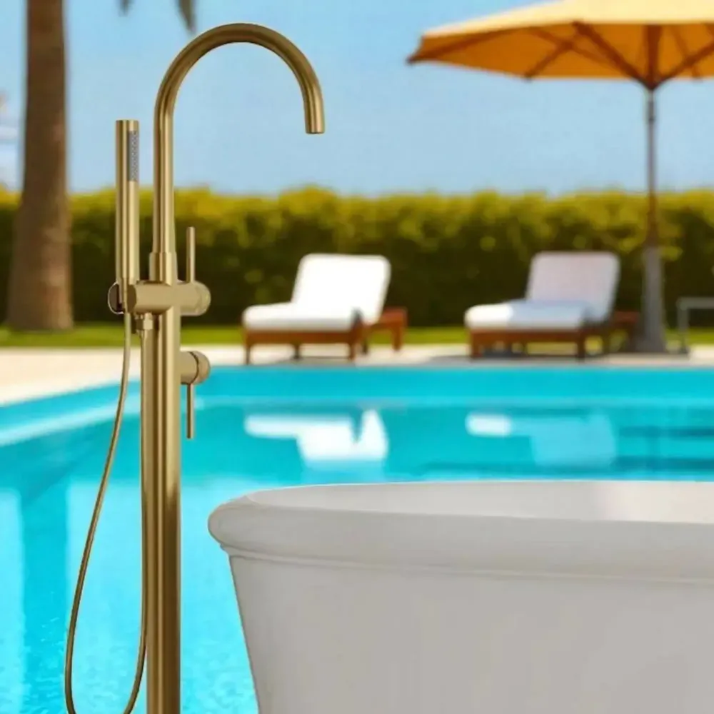 Unlacquered Brass Freestanding Tub Filler | BrassOna®