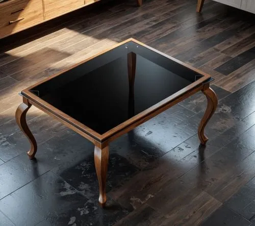 ÜSTÜ SİYAH FÜME CAMLI AHŞAP SEHBA,a glass table on top of wooden floors,coffee table,black table,folding table,danish furniture,wooden table,small table,antique table,set table,black cut glass,wooden 