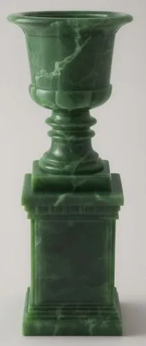 a close up of an elaborate green glass vase,cleanup,patrol,jadeite,pedestal,pedestals,malachite,isolated product image,vase,glass vase,defend,insulator,greenmail,stone pedestal,urn,chess piece,raid,de