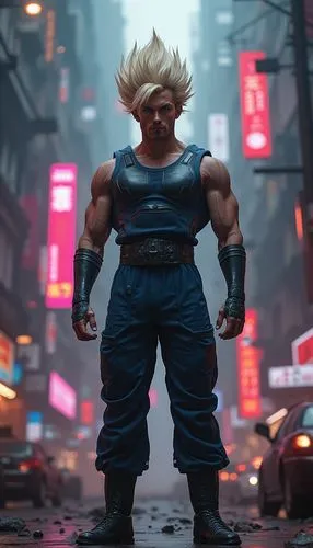 32k photo-realistic, high definition, hyper-realistic.
Full frame photo, perfect body shot, vari-angle, Non-Human Special Forces Super Model, a muscular man with Super Saiyan 5 hairstyle, standing ami