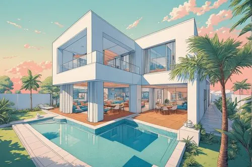 Architecture Drawing
,this modern house features an enormous swimming pool,tropical house,dreamhouse,beach house,pool house,cubic house,house by the water,beachhouse,holiday villa,modern house,isometr