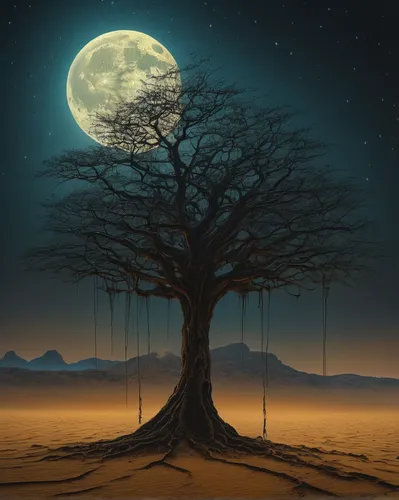 Zdzisław Beksiński tree desert moon drip,isolated tree,lone tree,hanging moon,argan tree,moonlit night,magic tree,tree of life,tree thoughtless,bodhi tree,lunar landscape,celtic tree,the japanese tree