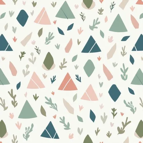 High definition seamless pattern with tapestry like triangles and trapezoids in a fresh style, with white lines in the middle of the triangles and trapezoids, creating geometric harmony on a clean whi