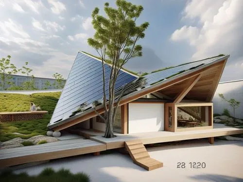 a house made out of two large panels of wood,solar photovoltaic,solar energy,solar power,solar panels,photovoltaic system,photovoltaic