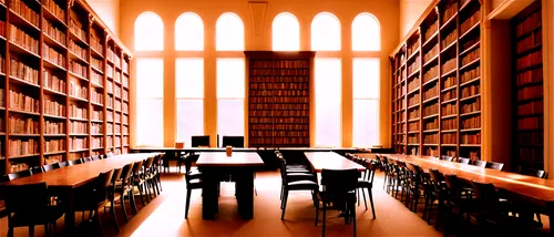 Grand library, high ceiling, large windows, rows of bookshelves, wooden tables, leather chairs, warm lighting, afternoon sunbeams, 3/4 composition, soft focus, cinematic atmosphere, elegant architectu