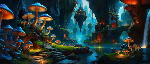 an artistic concept for a fantasy fantasy city,mushroom landscape,fairy world,fantasy landscape,mushroom island,fairy village,fantasy picture,fairy forest,fantasy world,elves flight,fantasy art,alien 