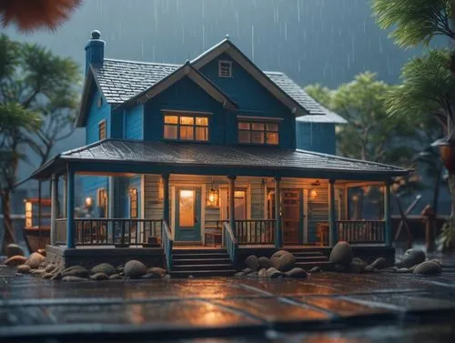 lonely house,little house,wooden house,miniature house,small house,summer cottage,house by the water,cottage,wooden houses,small cabin,fisherman's house,wooden hut,rainy day,house,house painting,studi