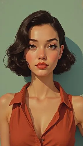 34 years women,a very pretty lady with dark hair in a top,digital painting,world digital painting,portrait background,vector girl,ai generated,digital art,girl portrait,hand digital painting,retro wom