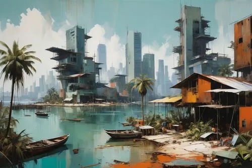 Game Scene, Wild angle view  Game Scene, Wild angle view a beautiful utopia  futuristic city, on the lake shore, modern and organic  buildings and some palms on the shore. In the foreground we can se
