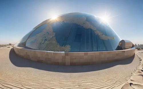 ARCHI-UNION STYLE ARCHITECTURE, CHURCH EXTERIOR BUILDING, FACADE, WINDOWS, DOME, DUBAI , SAND FLOORING,360 ° panorama,spherical image,360 °,globe,glass sphere,united arab emirates,dhabi,granite dome,t