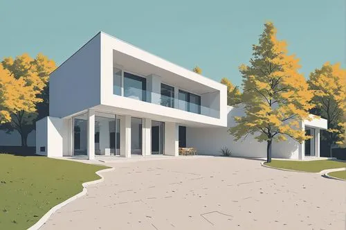 Architecture Drawing
,the front view of an apartment complex with driveway,sketchup,modern house,mid century house,bauhaus,3d rendering,house drawing,eisenman,mid century modern,neutra,render,Illustra