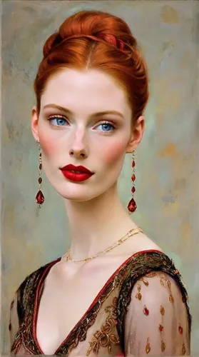 Satine in Moulin Rouge, red hair, head jewels ,lilian gish - female,redhead doll,young woman,portrait of a girl,redheads,woman portrait,woman face,red head,mystical portrait of a girl,gothic portrait,