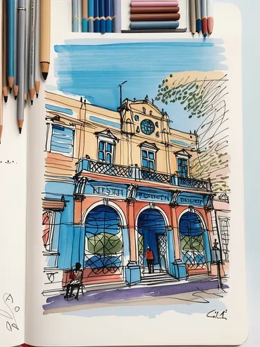 Costa Rica,watercolor shops,watercolor cafe,watercolor tea shop,shopfronts,watercolor sketch,store fronts,sketch pad,color pencil,color pencils,sketchbook,facade painting,frontages,watercolor blue,sto