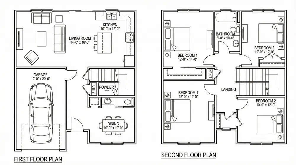 the two story house plan with three separate levels