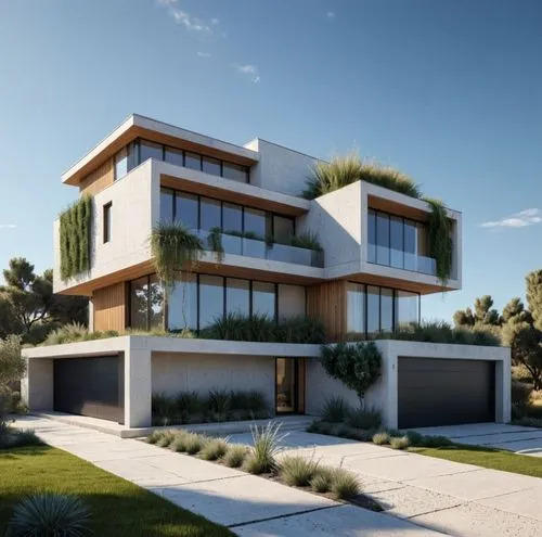 Use the uploaded sketch as the exact architectural reference. Preserve the original building geometry, proportions, floor heights, cantilevered volumes, rooflines, façade composition, window positions