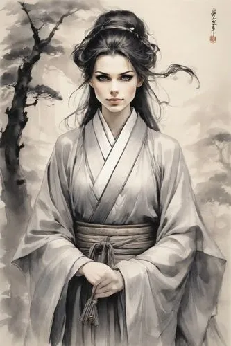 a woman in oriental dress posing with her hands folded,diaochan,shunju,xiaofei,kunqu,xiaojian,hanfu,yi sun sin,huanghua,daiyu,xuanwei,yuexiu,guqin,geiko,geisha,xuanwumen,jingqian,shenghua,wuji,yongmei