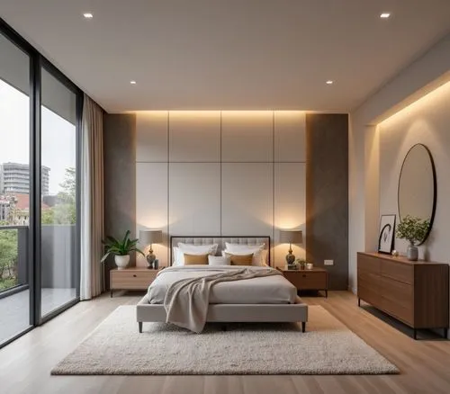 a large, modern bedroom with light colored wood floors,modern room,bedroom,bedrooms,interior modern design,modern decor,contemporary decor