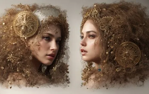  woman ai summer queen ,image manipulation,photo manipulation,golden wreath,mirror image,photoshop manipulation,mirror reflection,the mirror,fractals art,girl in a wreath,retouching,photomanipulation,