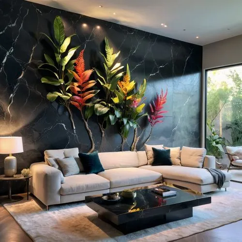 Photo of a modern interior exuding luxury through simplicity, with a minimalist approach to design and high-end materials... The room has a neutral color palette, with walls adorned in soft-textured, 