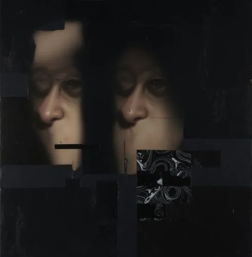  "Impasto oil painting, moody chiaroscuro portrait. A woman's face partially illuminated by a strong side light, casting deep shadows on one side. The light side is rendered with thick, raised impasto