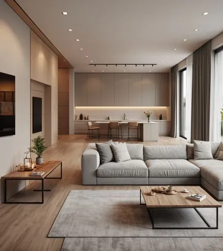 Interior Design,a modern living room with beige walls and hardwood floors,minotti,modern living room,modern minimalist lounge,apartment lounge,livingroom,living room,Photography,General,Realistic