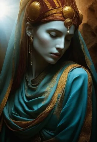A hyper-detailed, photorealistic, cinematic full-body portrait of Mary Magdalene, the most enigmatic and contradictory woman of the New Testament. She is the penitent sinner, the noble-born follower, 