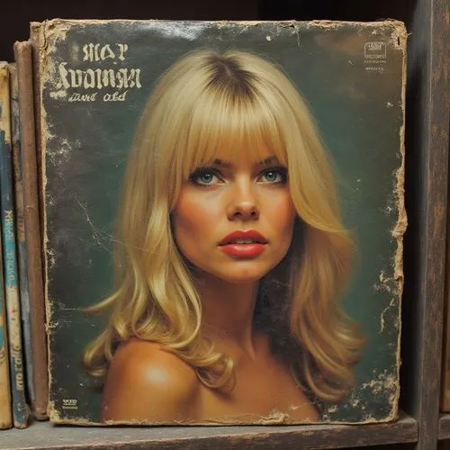 a picture of a blond haired woman is displayed,shellac record,vermouth,slipcase,schizoid,videodiscs,videodisc,antiquing,blonde woman,girl with a gun,girl with gun,strongroom,vintage angel,old records,