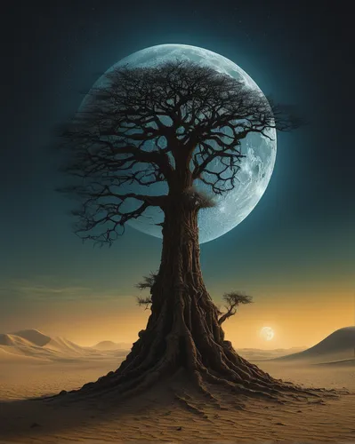 Zdzisław Beksiński tree desert moon drip,isolated tree,lone tree,argan tree,tree of life,magic tree,celtic tree,lunar landscape,bodhi tree,tree thoughtless,sacred fig,circle around tree,moonlit night,
