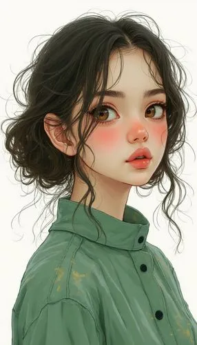 A detailed digital illustration featuring a young woman with a unique, fearless face, the iconic ""we have been drooping to capture this timeless masterpiece." is written in white text on a white back