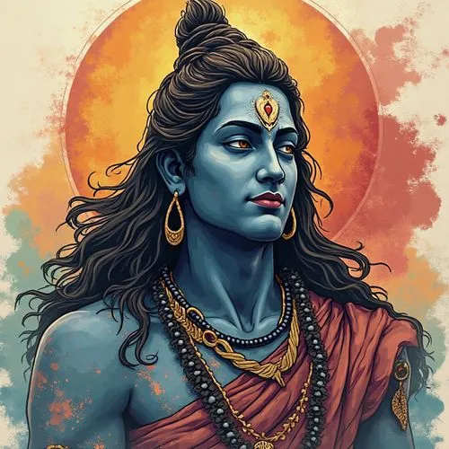 Lord Shiva in abstract style ,a woman is staring at her reflection in the window,girl in the kitchen,window,windowsill,in shorts,cuppa,shorts