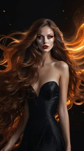 A stunning digital artwork unfolds, capturing a moment of joy and enchantment. High-quality, deep negro, her face is in profile while her long brown hair flows gracefully. Her features shimmer with li