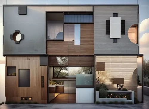 a couple of people standing in front of a building,prefab,prefabricated,prefabs,prefabrication,prefabricated buildings,cubic house