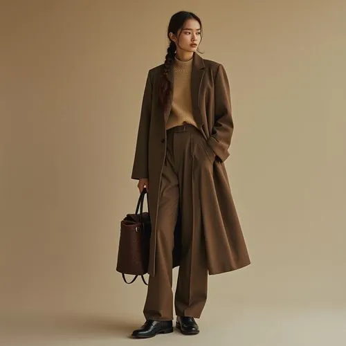moda,a model poses in brown coat and pants,maxmara,overcoats,nonnative,long coat,trenchcoat,overcoat,Photography,Fashion Photography,Fashion Photography 01