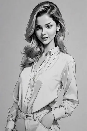 Sexy women ,the girl in a shirt poses with her hands on her hips,fashion vector,fashion sketch,girl drawing,portrait background,digital painting,pencil drawing