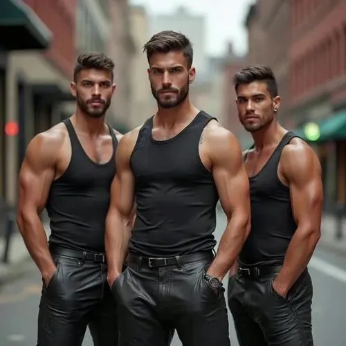 the man in the middle says my brothers are my best friends and he explains why he loves having them as roommates ,A Brazilian American man talking about his family ,hunks,trio,torsos,musclemen,malefac