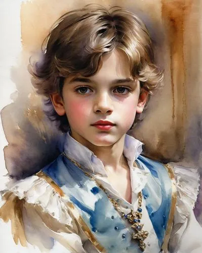 a young prince,an illustration of a little boy with blonde hair,princely,prince,princedom,viscount,princes,young boy,little boy,the young man,painter doll,watercolor,watercolor painting,grand duke,pho