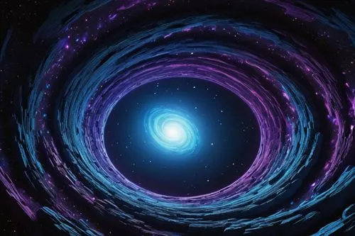Cosmic, invincible black hole, massive swirling vortex, dark purple nebula, stars and galaxies being sucked in, eerie blue glow, intense gravitational force, space-time distortion, mysterious event ho