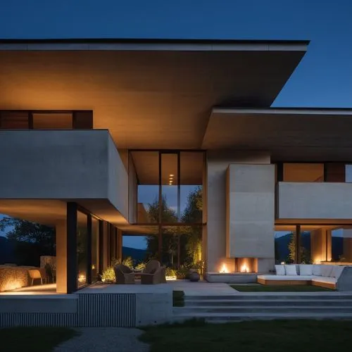 a house with steps lit up outside at dusk,modern house,dunes house,modern architecture,minotti,beautiful home,dreamhouse