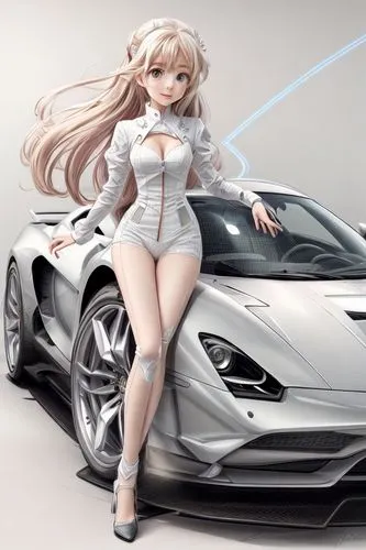 adorable, anime , supercar, adorable fantasy, very cute, clean line art, sweet beautiful young woman, full body,dodge la femme,mazda,corvette,t-model,ferarri,model kit,lamborghini reventón,car model,m