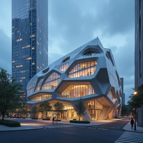 ,an image of a modern building that is very beautiful,morphosis,libeskind,safdie,koolhaas,hearst,bjarke