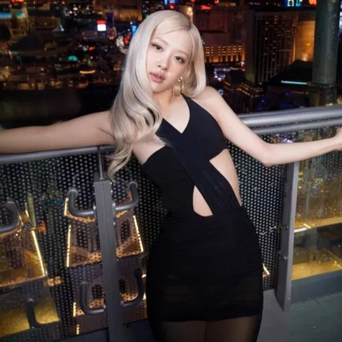 a woman in a very  black dress,rooftop,roof top,on the roof,rooftops,in a black dress,little black dress,black dress,marina,above the city,photo session at night,black dress with a slit,city lights,ni