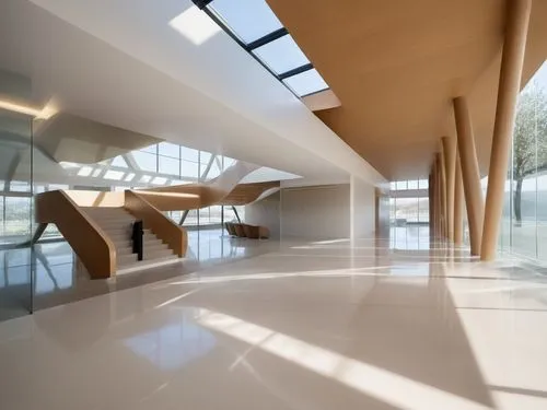es el hall de una biblioteca, en la parte vidriada colocar unos sillones curvos muy modernos y flexibles y con personas alli leyendo, ese hall es de doble altura, sobre la pasarela coloca gente cminan