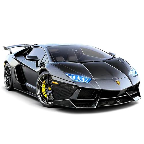 Lamborghini car, luxury sports car, black carbon fiber body, sharp angular lines, LED headlights, rear spoiler, 20-inch alloy wheels, low-angle shot, glossy paint job, metallic sheen, dramatic lightin