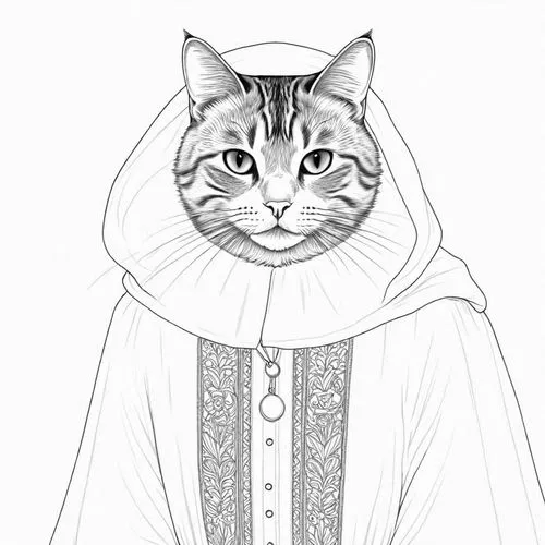 the cat wearing a costume and hood coloring pages,cat line art,imperial coat,cleric,mcgonagall,vestment,coadjutor,Design Sketch,Design Sketch,Detailed Outline
