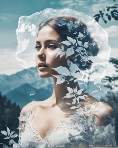seamlessly merges the presence of a woman and the wonders of nature. Capture the harmony between the human form and the natural world, using light and shadow to accentuate their connection and create 
