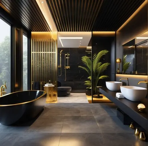 BLACK THEME ,HIGHLY LUXURIOUS BLACK WITH SOME GOLD INTERIOR ,ULTRA 32K REALISTIC,luxury bathroom,luxury home interior,interior modern design,modern minimalist bathroom,modern decor,interior design,lan