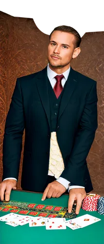 Casino scene, luxurious atmosphere, poker table, green felt surface, golden chips, playing cards, roulette wheel, slot machines, flashing lights, shiny marble floor, high ceiling, mature man, suited, 