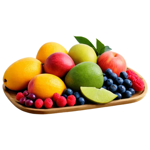 Delicious assorted fruits, colorful arrangement, wooden table, natural lighting, HD resolution, realistic textures, shallow depth of field, vibrant colors, 3/4 composition, straight angle shot, food s